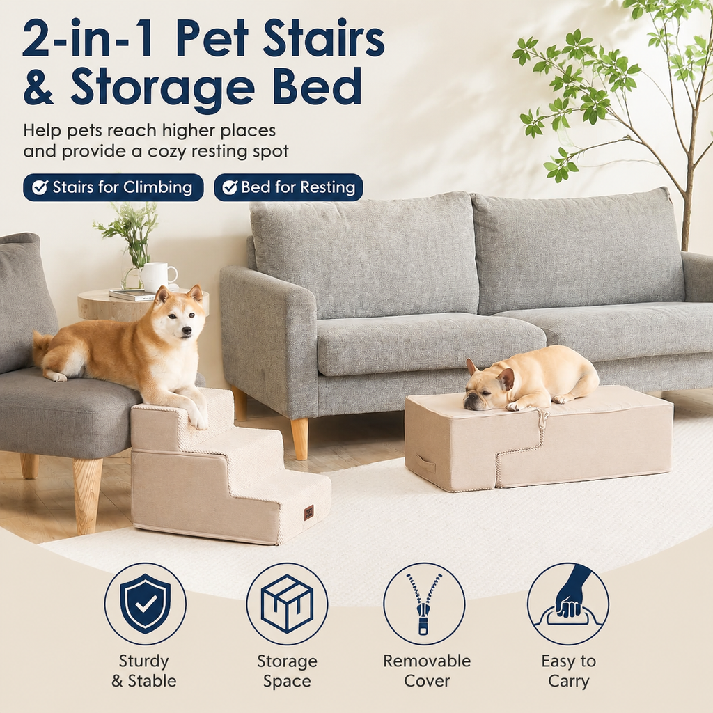 4-Step Dog Stairs for Bed – 18" Pet Steps for Small Dogs & Cats