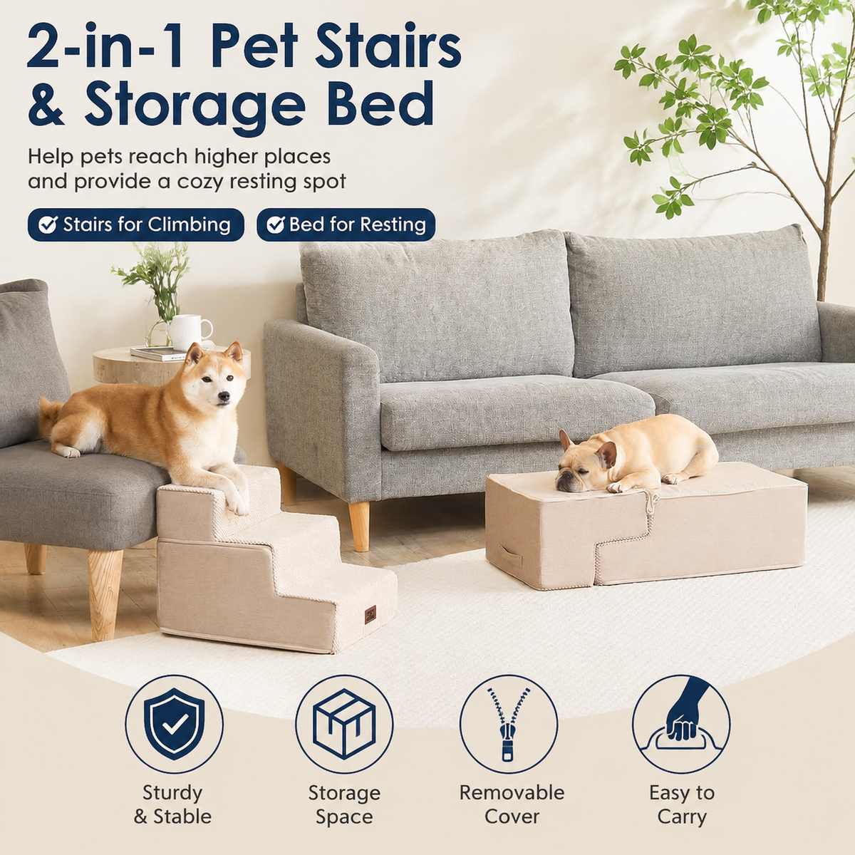 4-Step Dog Stairs for Bed – 18" Pet Steps for Small Dogs & Cats