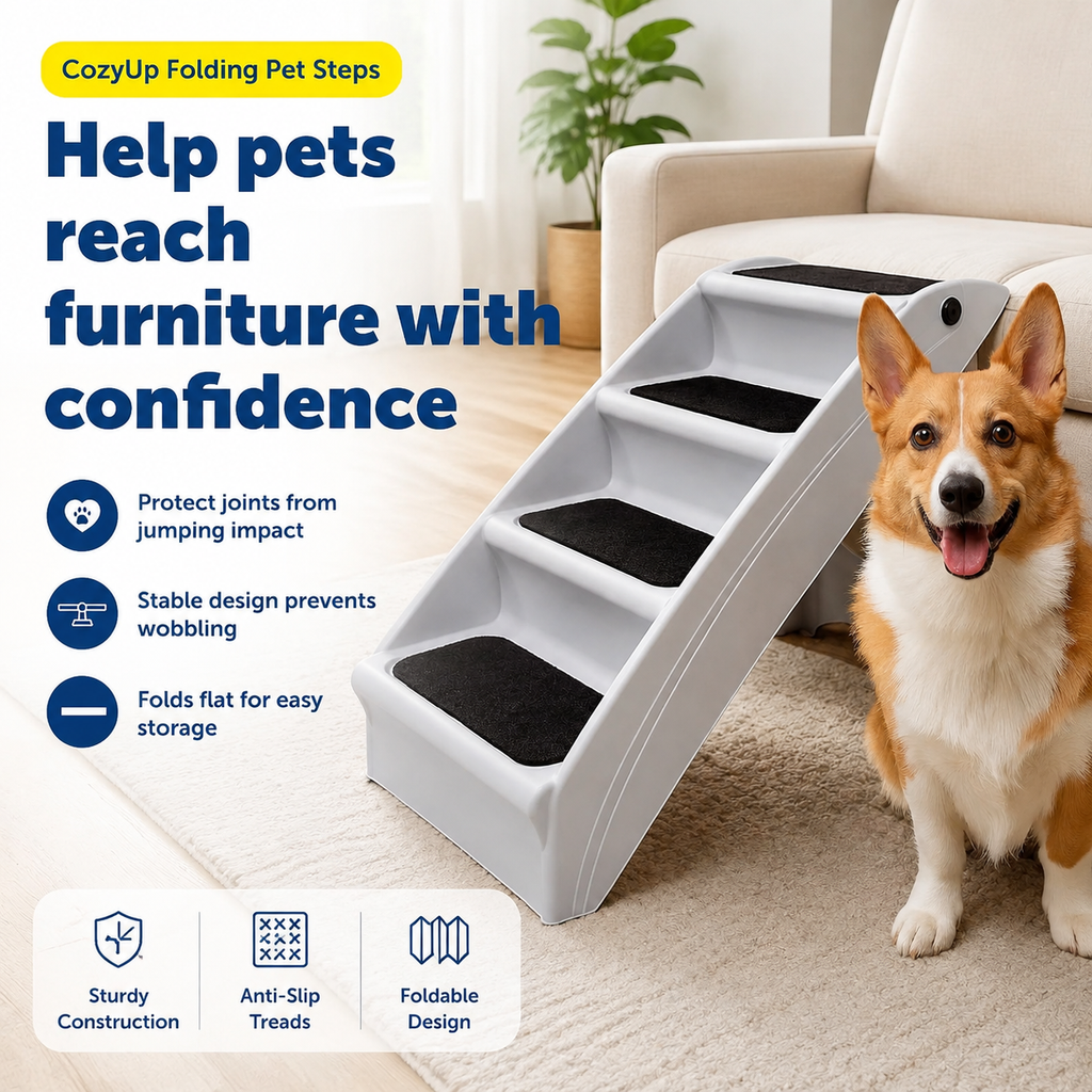 20" Folding Dog Stairs – 4-Step Pet Steps for Bed & Sofa