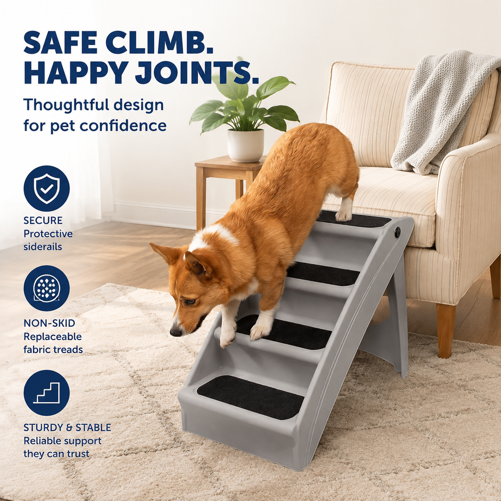 20" Folding Dog Stairs – 4-Step Pet Steps for Bed & Sofa