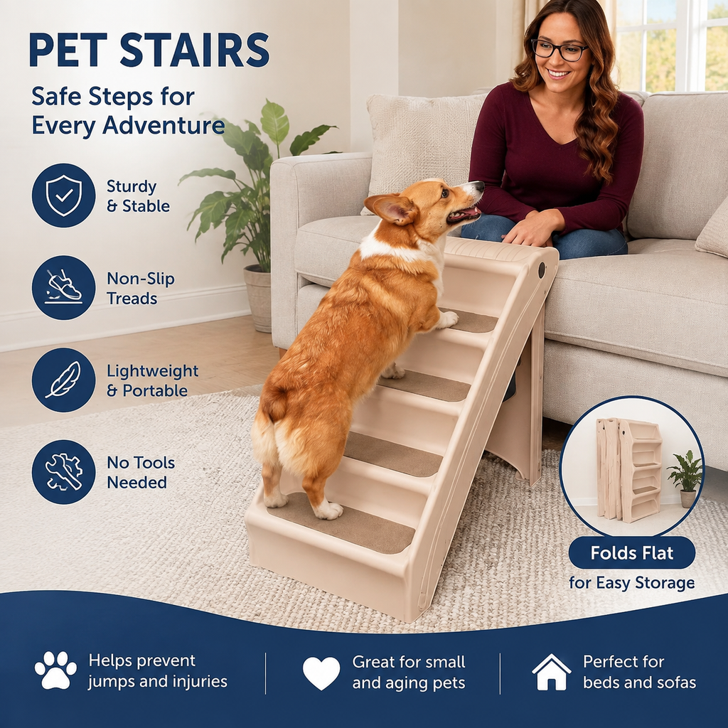 20" Folding Dog Stairs – 4-Step Pet Steps for Bed & Sofa