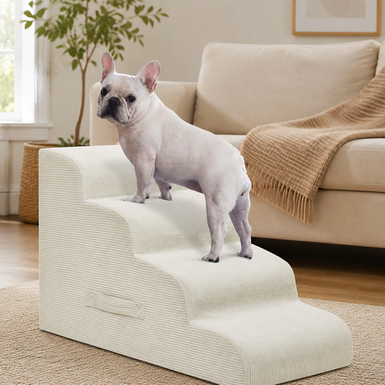 4-Step Dog Stairs for Small Dogs & Cats – Foam Pet Steps for Bed & Sofa