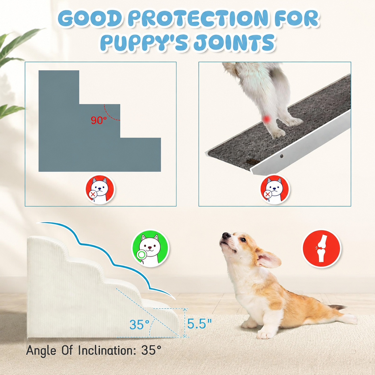 4-Step Dog Stairs for Small Dogs & Cats – Foam Pet Steps for Bed & Sofa