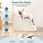 4-Step Dog Stairs for Small Dogs & Cats – Foam Pet Steps for Bed & Sofa