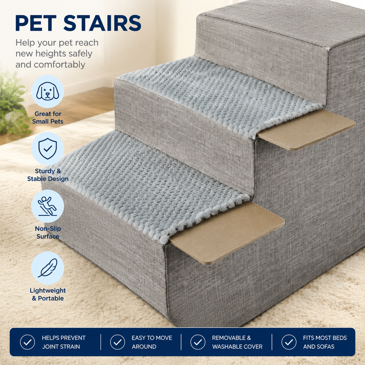 4-Step Dog Stairs for Bed & Couch – Indoor Pet Steps for Dogs & Cats