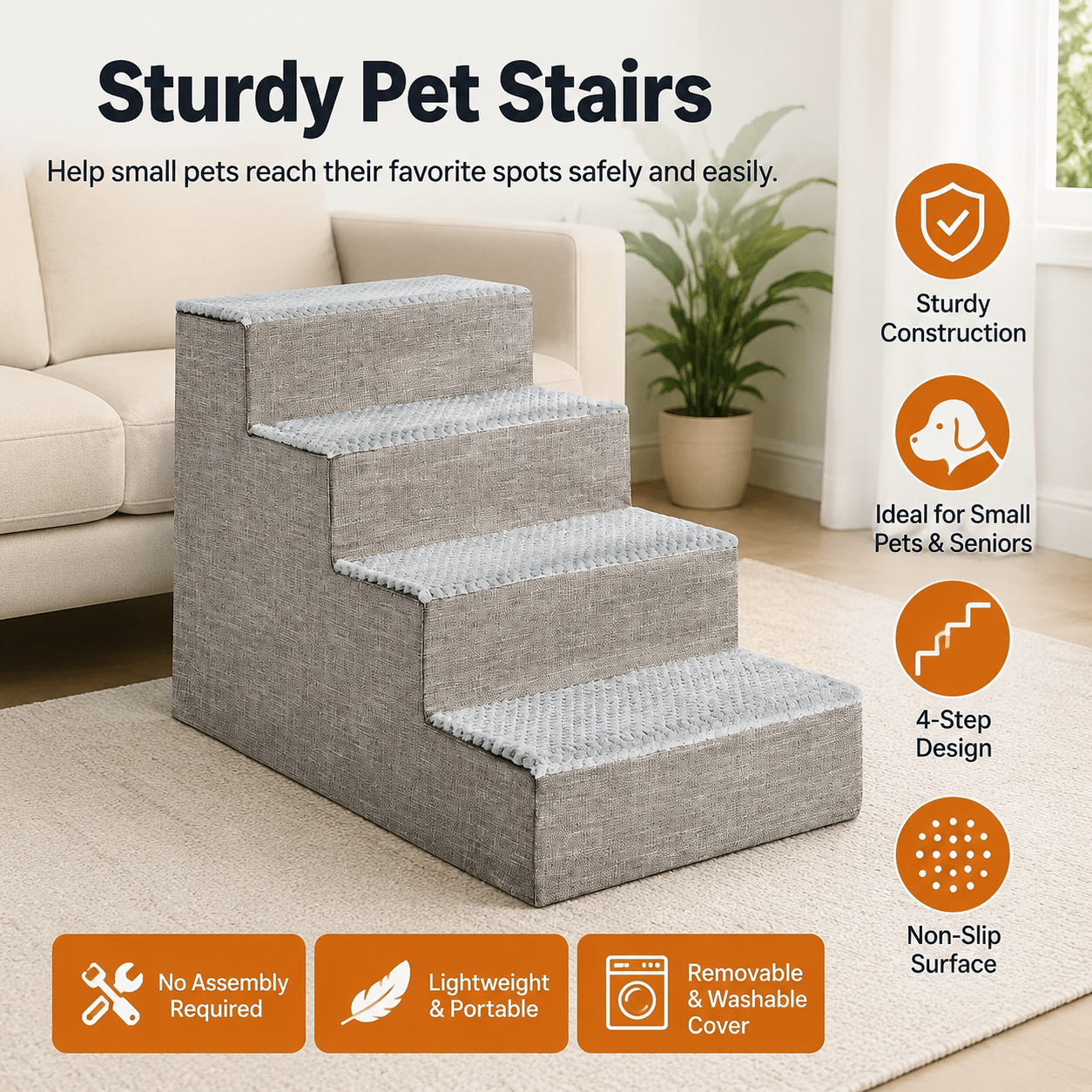 4-Step Dog Stairs for Bed & Couch – Indoor Pet Steps for Dogs & Cats