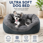 20" Small Dog & Cat Bed – Washable Soft Bolster Pet Bed with Non-Slip Bottom