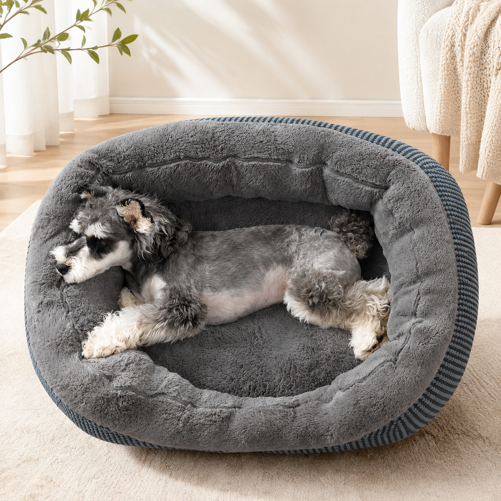 20" Small Dog & Cat Bed – Washable Soft Bolster Pet Bed with Non-Slip Bottom