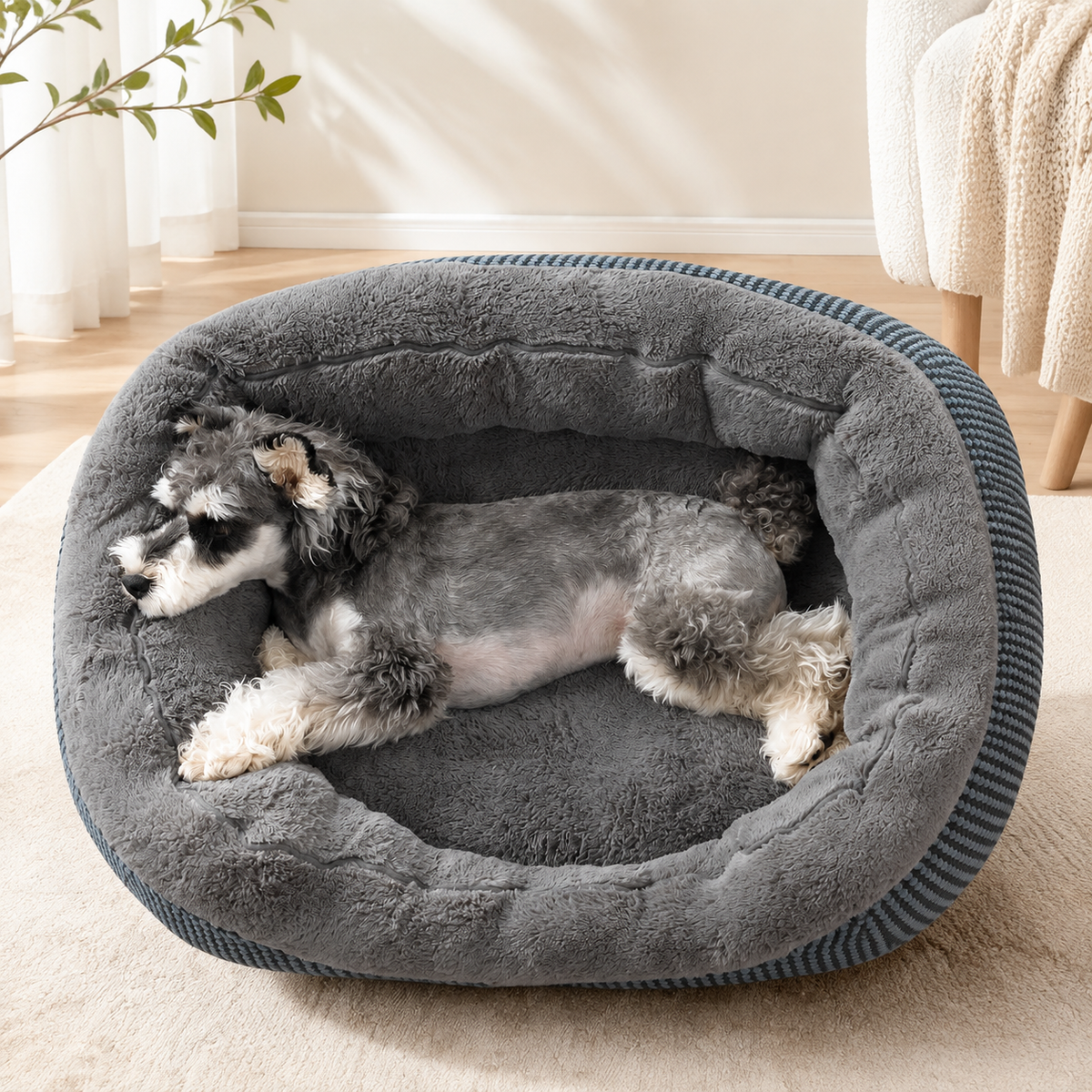 20" Small Dog & Cat Bed – Washable Soft Bolster Pet Bed with Non-Slip Bottom