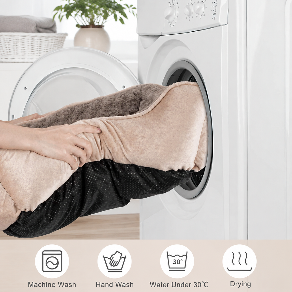 Washable Rectangle Dog Bed – Soft Bolster Sofa Bed with Non-Slip Bottom, Beige