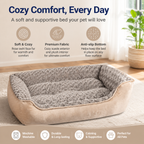 Washable Rectangle Dog Bed – Soft Bolster Sofa Bed with Non-Slip Bottom, Beige