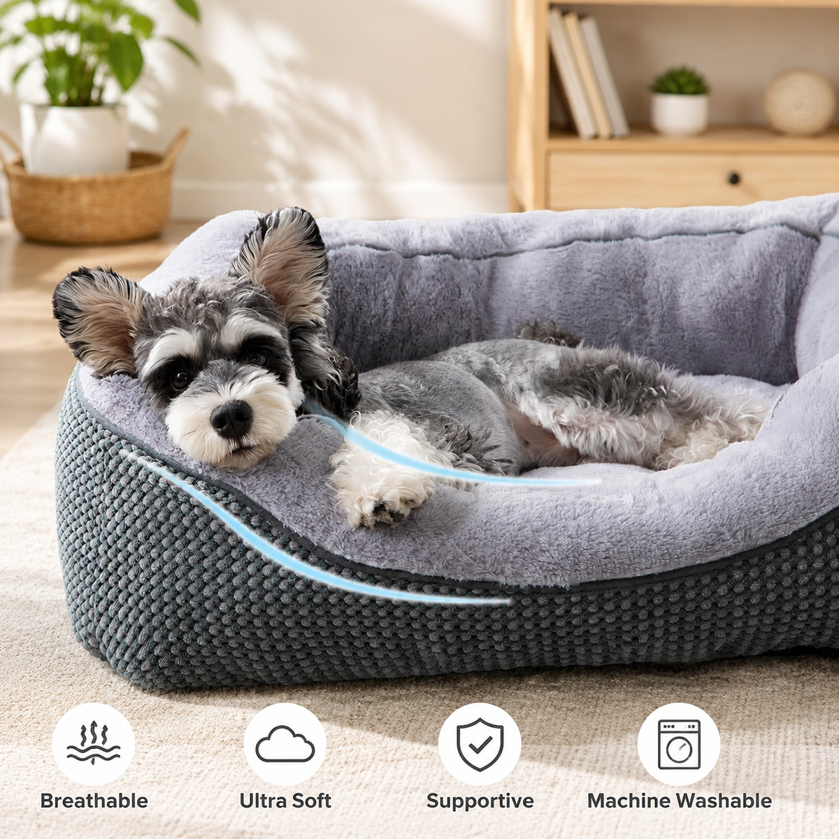 Medium Dog Bed with Raised Sides – 30" x 24" Washable Pet Bed