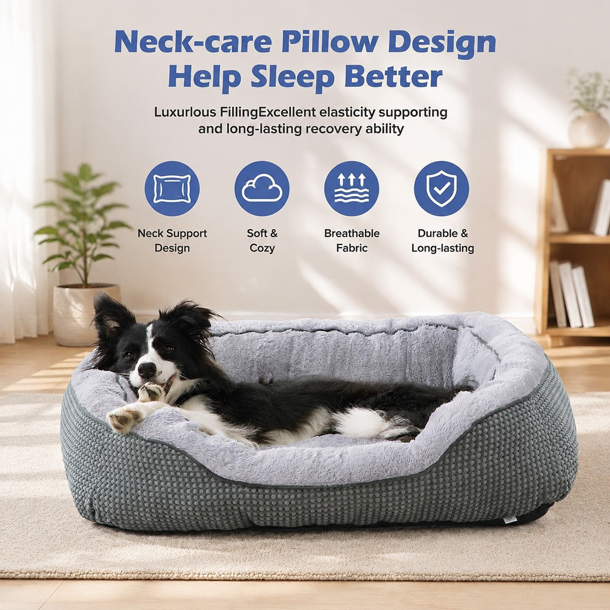 Medium Dog Bed with Raised Sides – 30" x 24" Washable Pet Bed