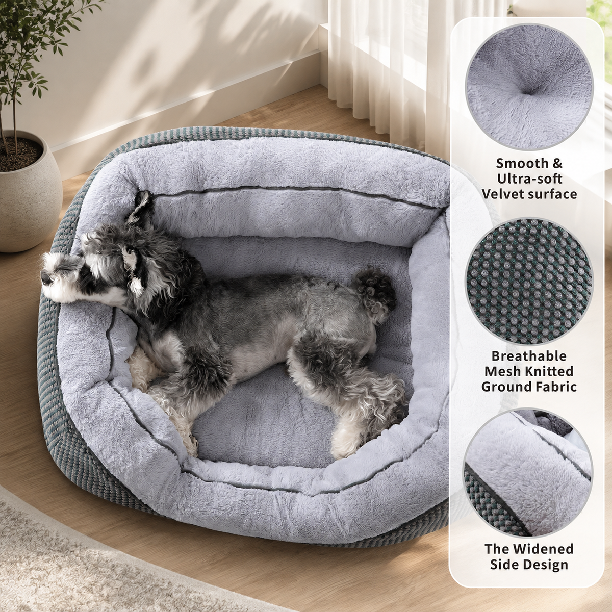 Medium Dog Bed with Raised Sides – 30" x 24" Washable Pet Bed