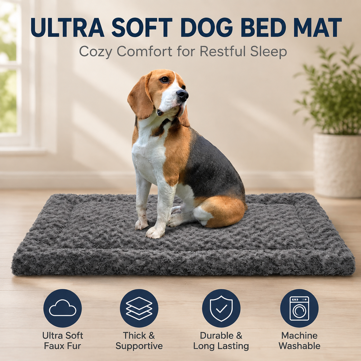 36" x 23" Washable Dog Bed Mat – Soft Plush Crate Pad for Medium Dogs