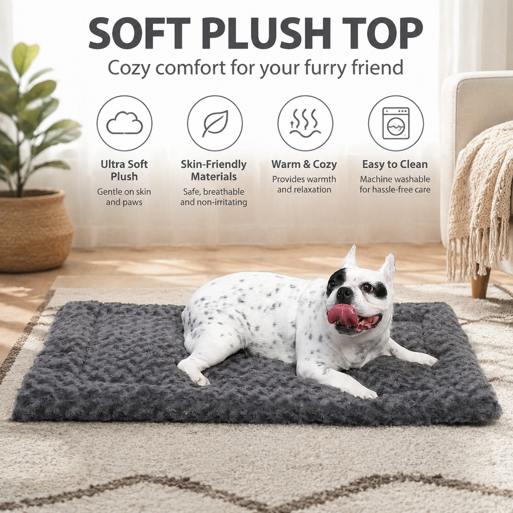 36" x 23" Washable Dog Bed Mat – Soft Plush Crate Pad for Medium Dogs