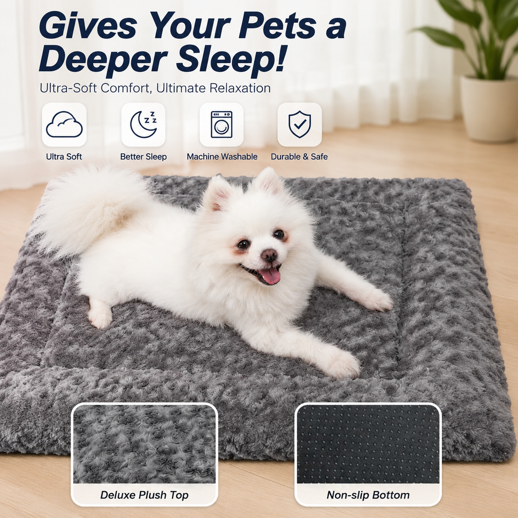 36" x 23" Washable Dog Bed Mat – Soft Plush Crate Pad for Medium Dogs