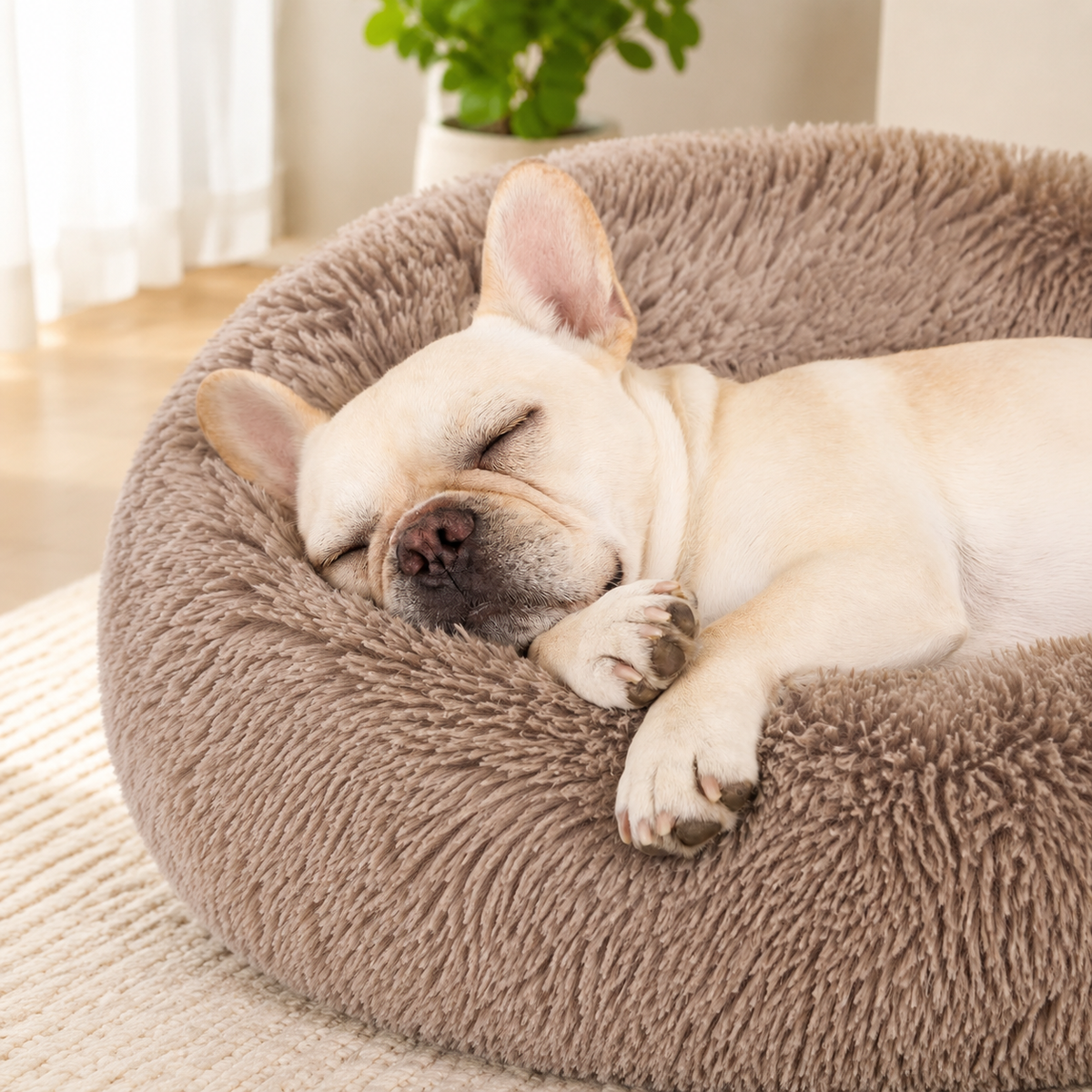 23" Round Donut Dog Bed – Plush Washable Pet Bed for Dogs & Cats