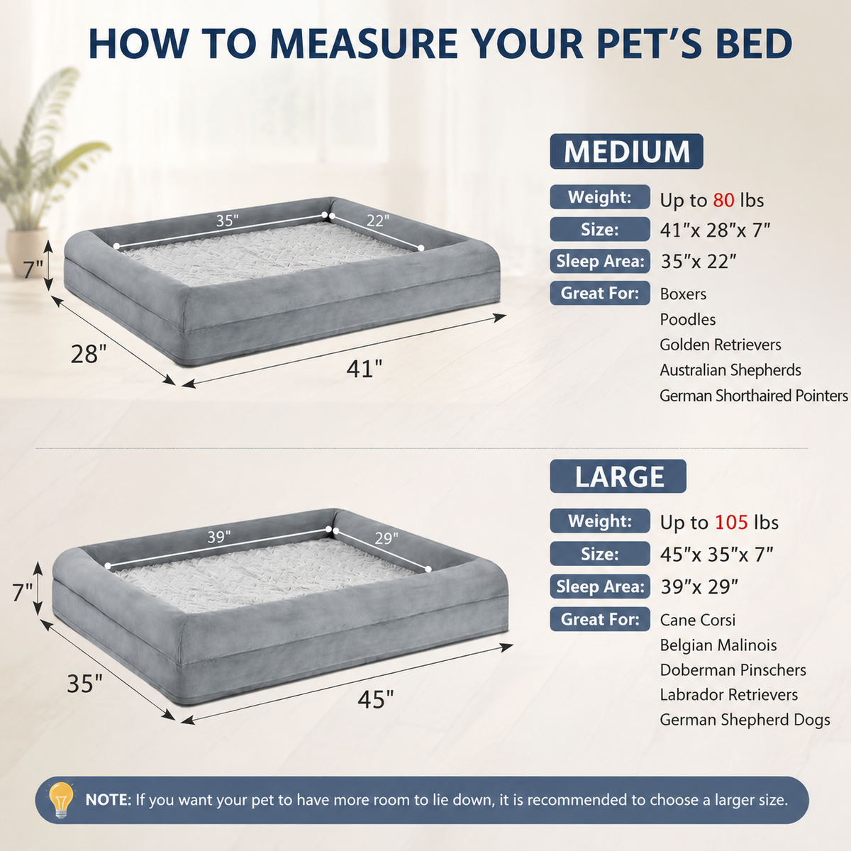 Extra Large Dog Bed with Bolsters – Egg Crate Foam Pet Bed with Waterproof Lining