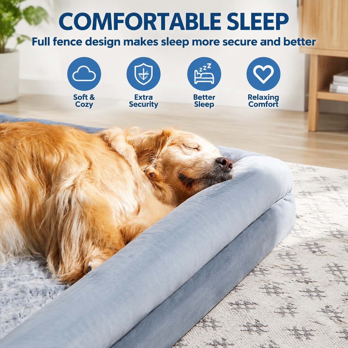 Extra Large Dog Bed with Bolsters – Egg Crate Foam Pet Bed with Waterproof Lining