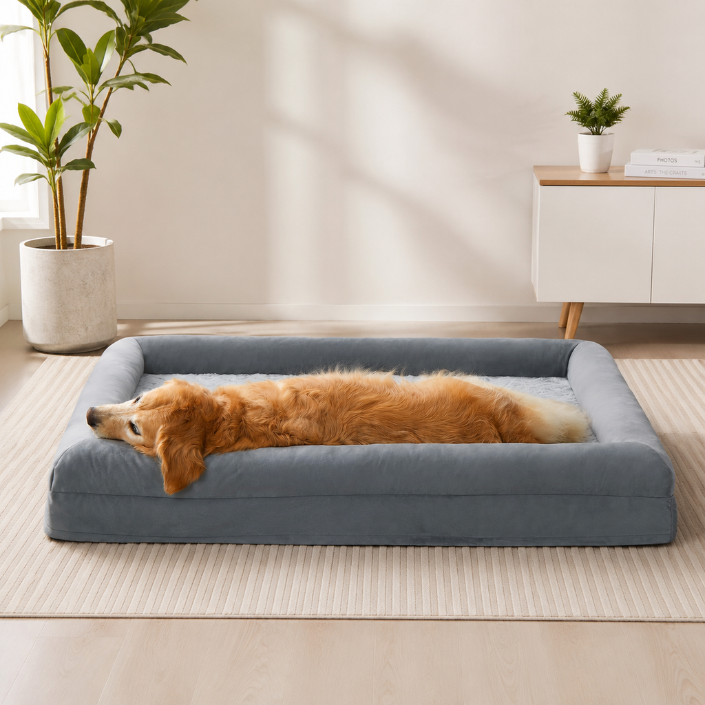 Extra Large Dog Bed with Bolsters – Egg Crate Foam Pet Bed with Waterproof Lining