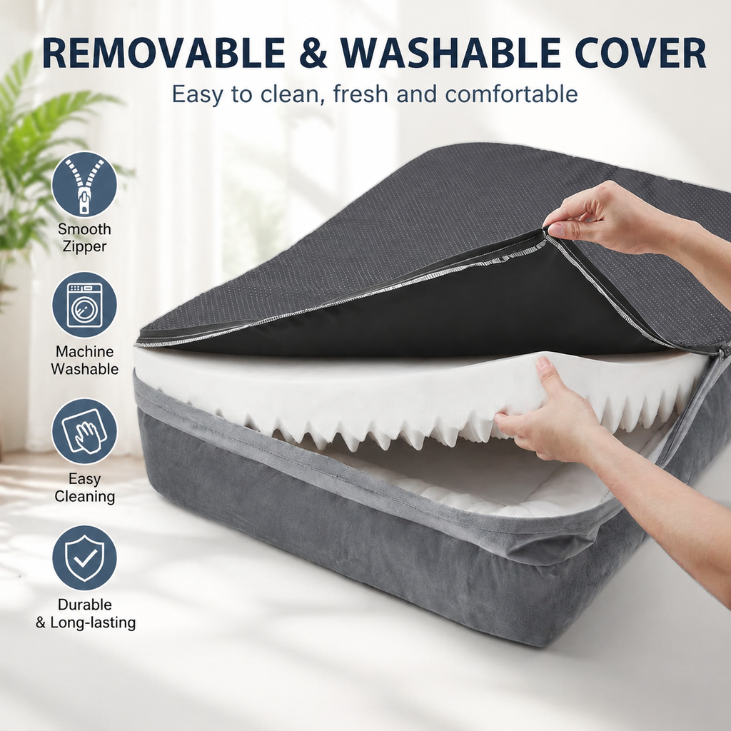 Extra Large Dog Bed with Bolsters – Egg Crate Foam Pet Bed with Waterproof Lining