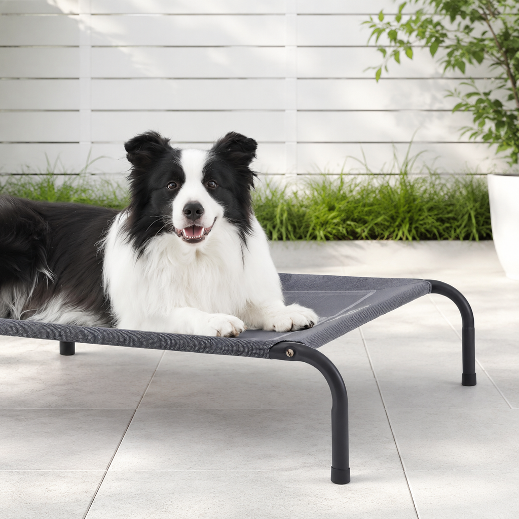 49" Large Elevated Cooling Dog Bed – Breathable Raised Outdoor Pet Cot, Grey