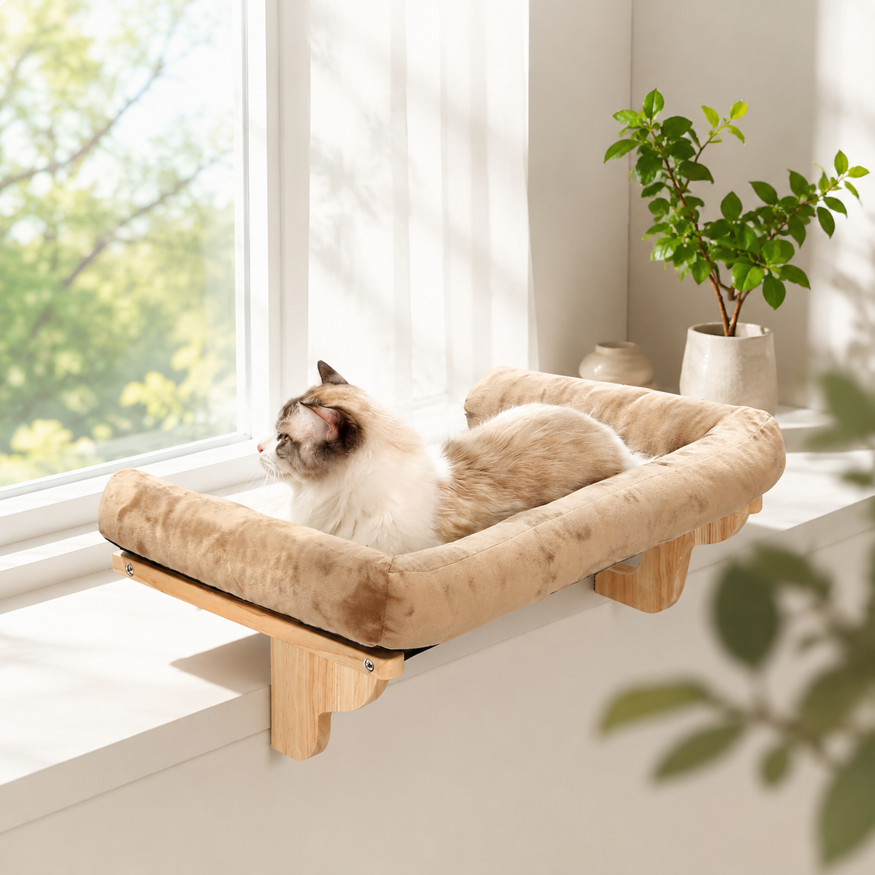 Cat Window Perch with Bolsters – Large 24" Windowsill Cat Bed