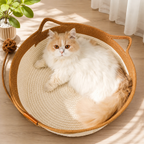 Large Handwoven Cat Basket Bed – Natural Fiber Woven Bed for Indoor Cats