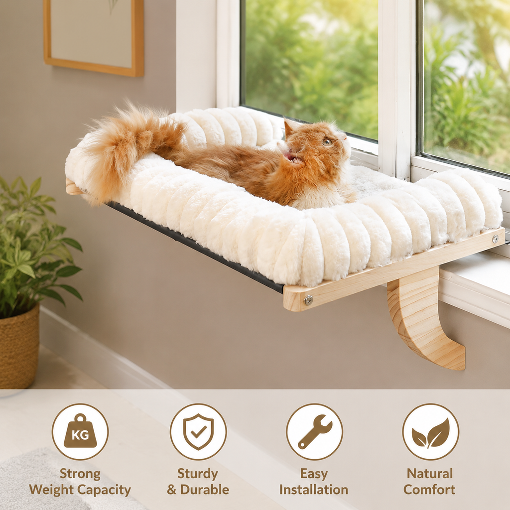 Cloud-Soft Cat Window Sill Perch – Cushioned Window Bed with Zipper Design, Large