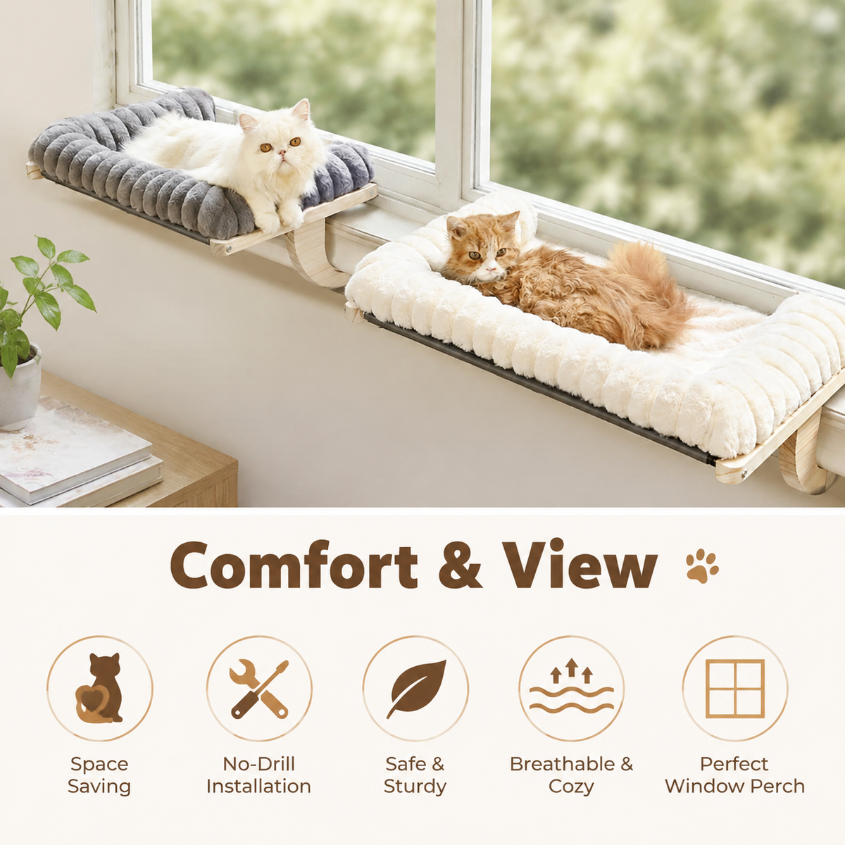 Cloud-Soft Cat Window Sill Perch – Cushioned Window Bed with Zipper Design, Large