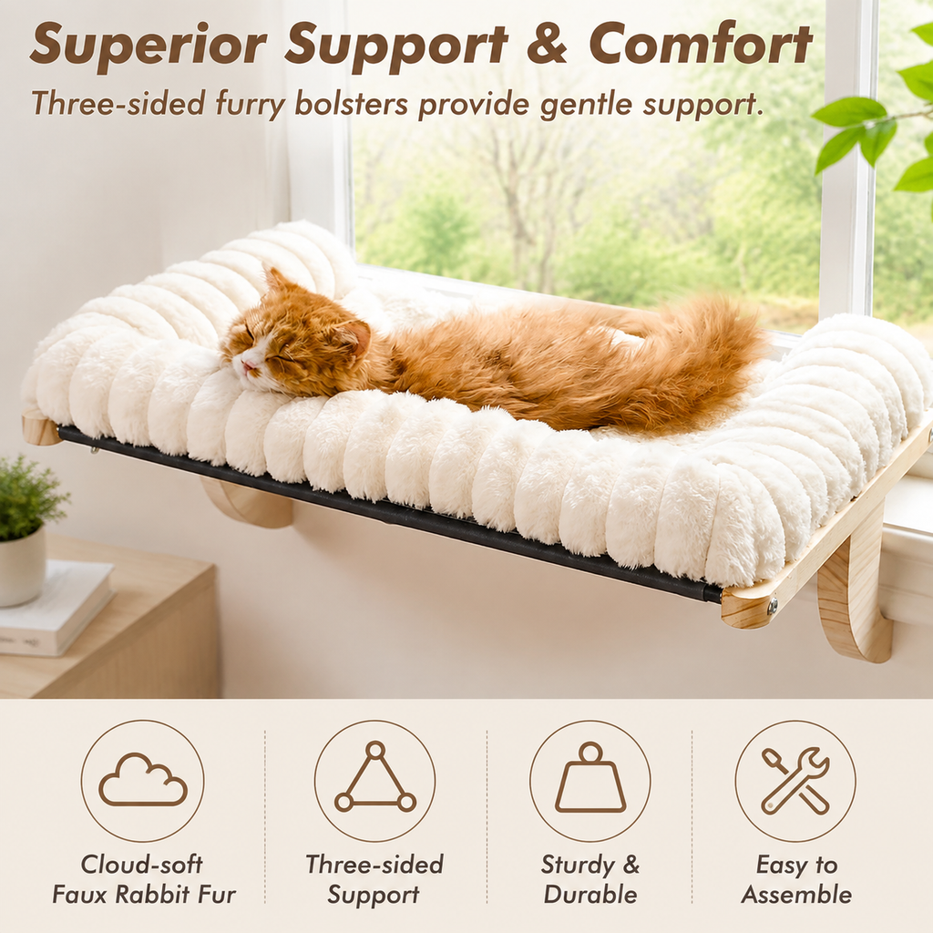 Cloud-Soft Cat Window Sill Perch – Cushioned Window Bed with Zipper Design, Large