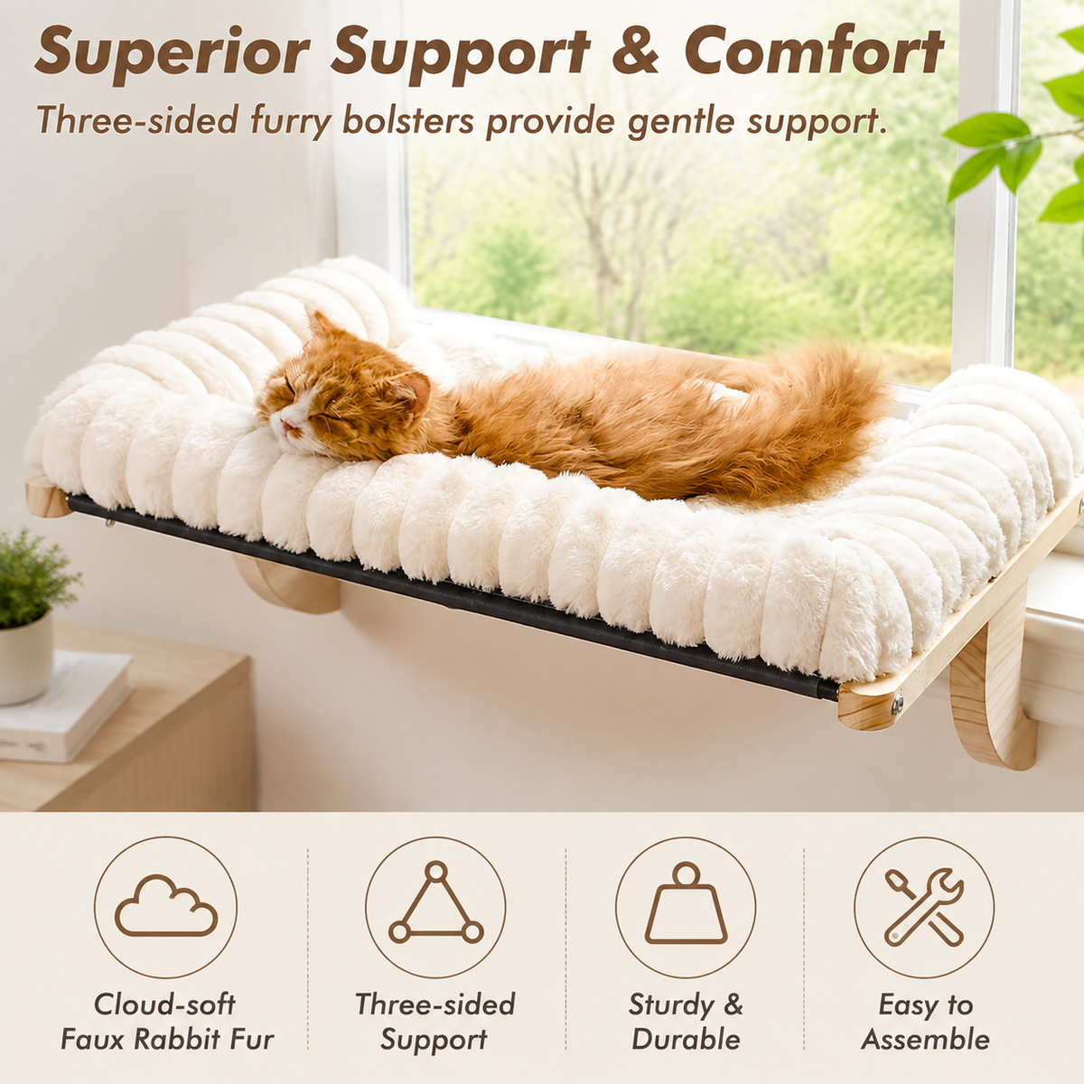 Cloud-Soft Cat Window Sill Perch – Cushioned Window Bed with Zipper Design, Large