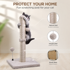 Cat Scratching Post for Kittens – Sisal Scratcher with Hanging Ball, Beige
