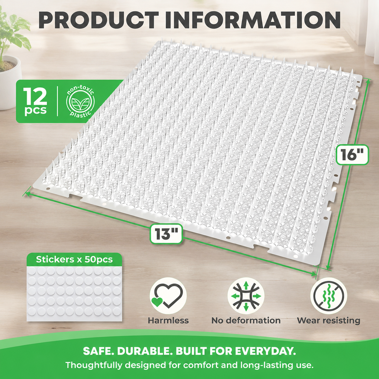 12-Pack Cat Scat Mat – 16" x 13" Pet Deterrent Mat with Blunt Spikes for Indoor & Outdoor Use