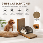 L-Shaped Cat Scratcher – Cardboard Scratch Pad with Toy Ball for Indoor Cats
