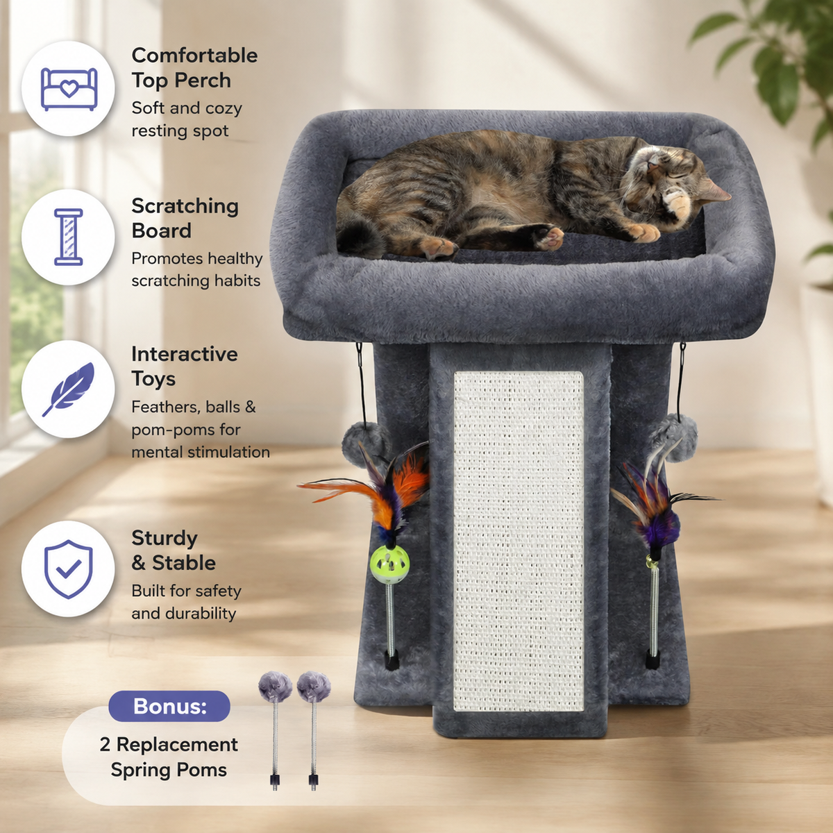 2-Tier Cat Tree with Scratching Post & Toy Balls – 17.7" Indoor Cat Tower