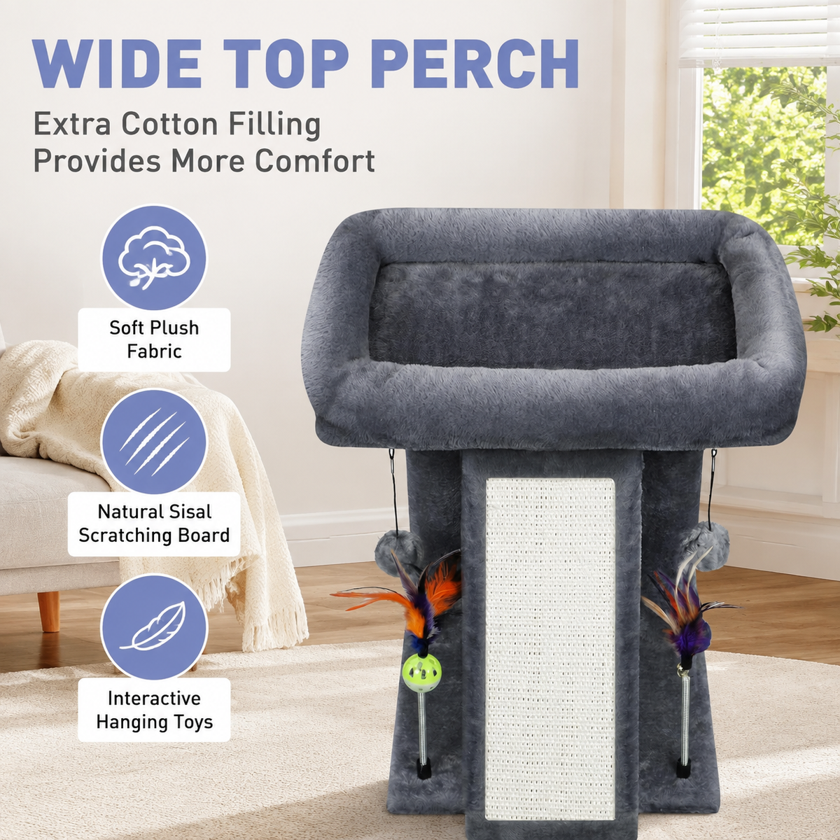 2-Tier Cat Tree with Scratching Post & Toy Balls – 17.7" Indoor Cat Tower