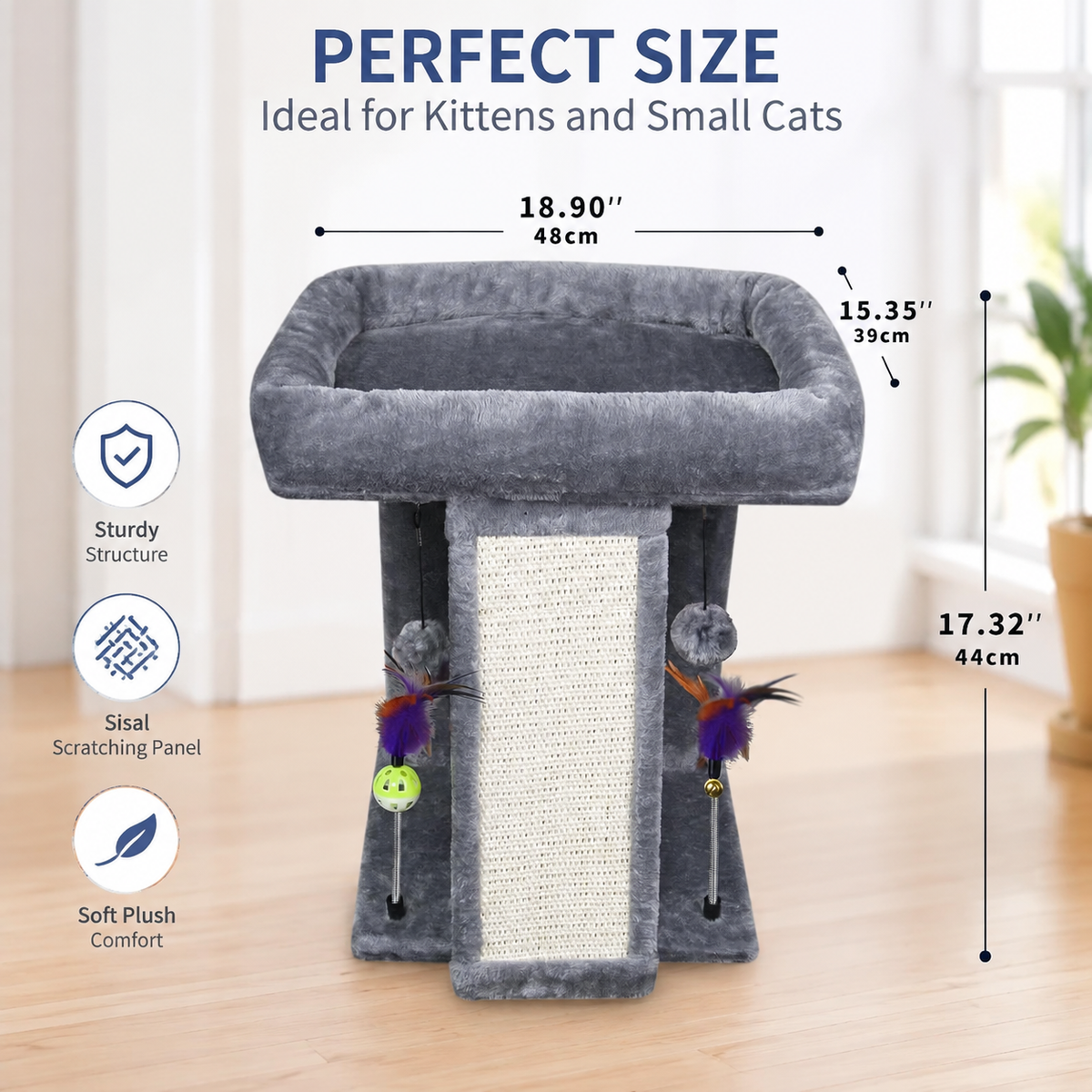 2-Tier Cat Tree with Scratching Post & Toy Balls – 17.7" Indoor Cat Tower