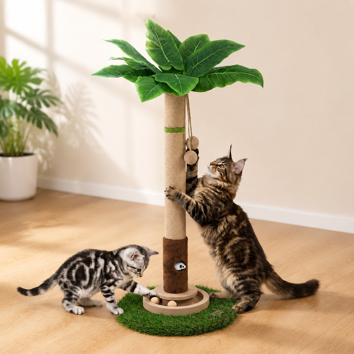 Tall Cat Scratching Post for Indoor Cats – Cat Scratcher Tree with Interactive Toys