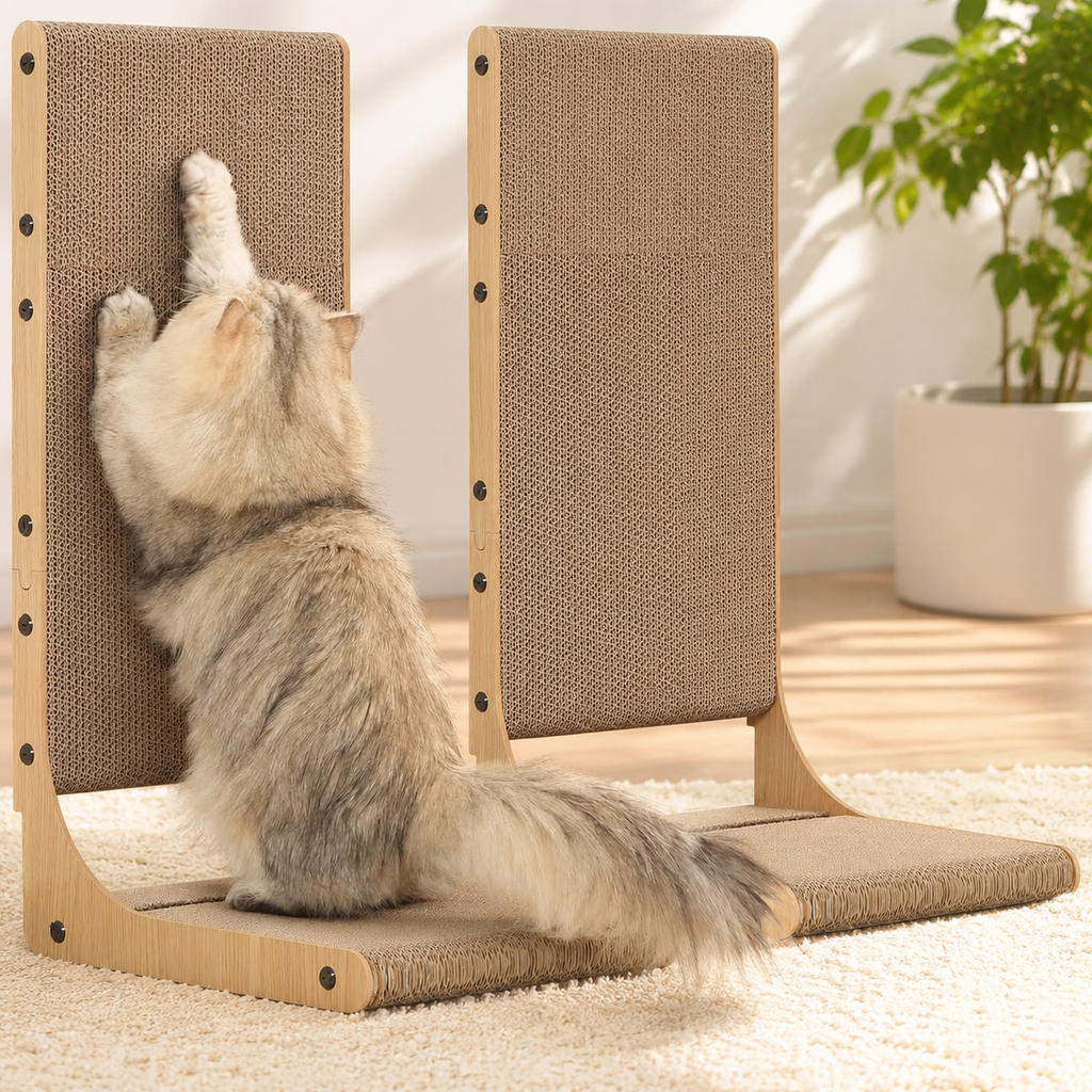 2-Pack L-Shaped Cat Scratching Board – 25.6" Tall Cardboard Scratcher for Indoor Cats