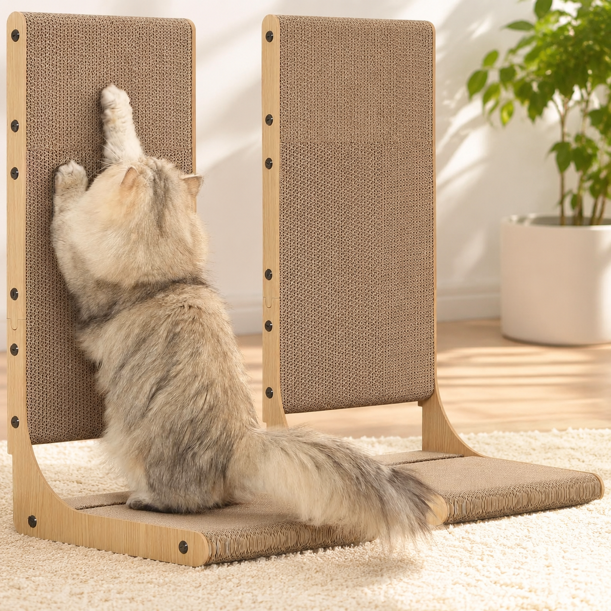 2-Pack L-Shaped Cat Scratching Board – 25.6" Tall Cardboard Scratcher for Indoor Cats