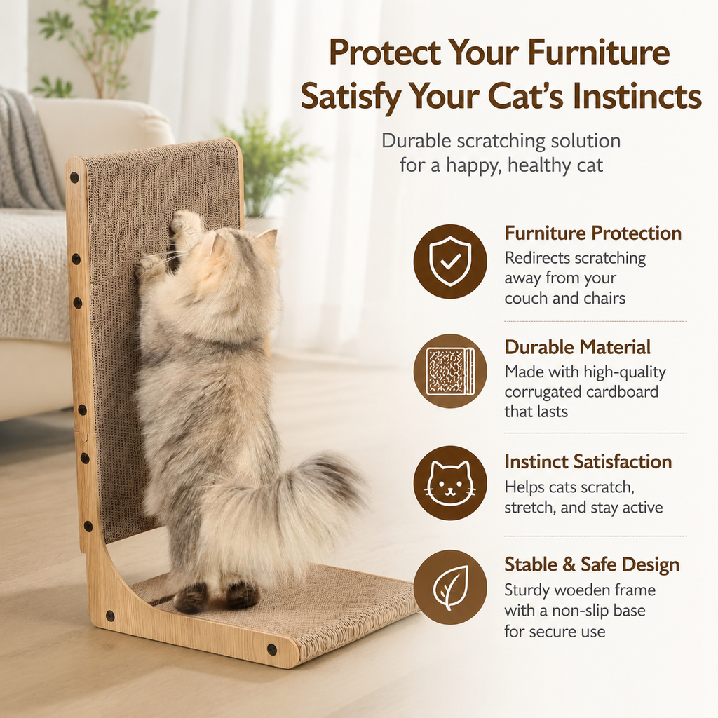 2-Pack L-Shaped Cat Scratching Board – 25.6" Tall Cardboard Scratcher for Indoor Cats