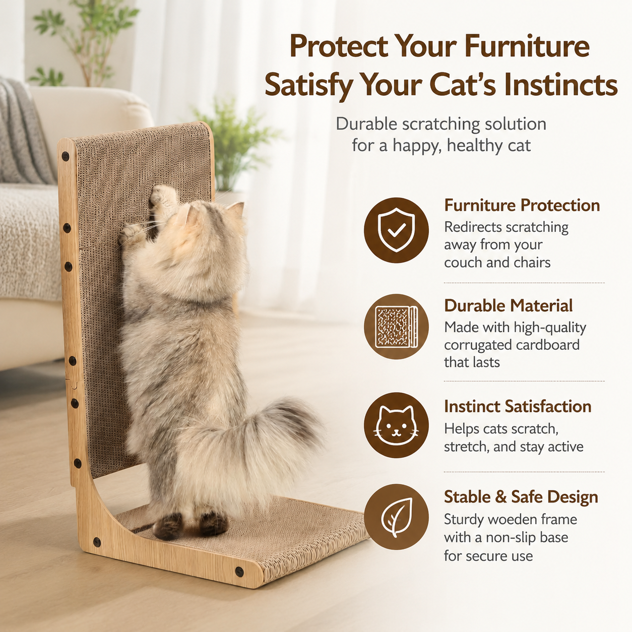 2-Pack L-Shaped Cat Scratching Board – 25.6" Tall Cardboard Scratcher for Indoor Cats