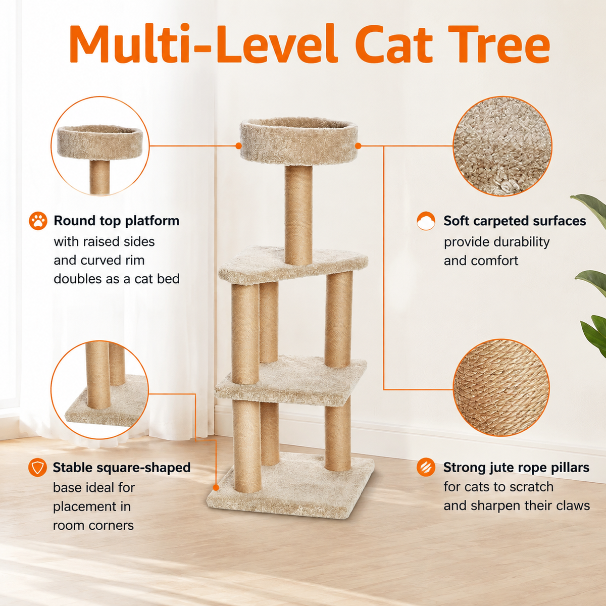 45.9" Multi-Level Cat Tree Tower with Jute Scratching Posts