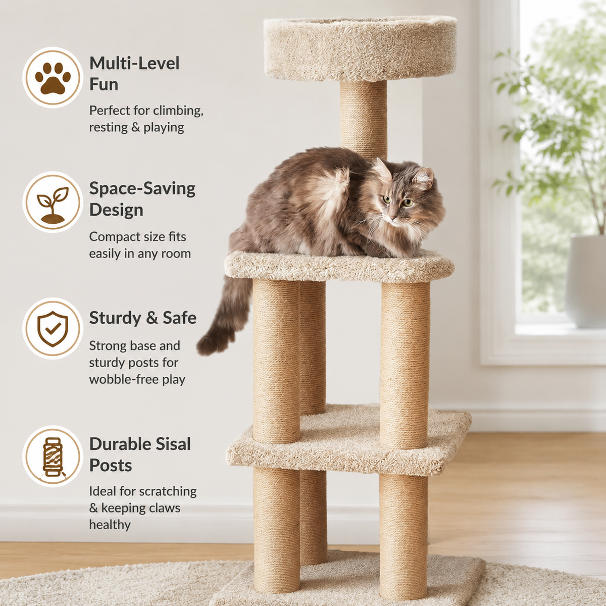 45.9" Multi-Level Cat Tree Tower with Jute Scratching Posts