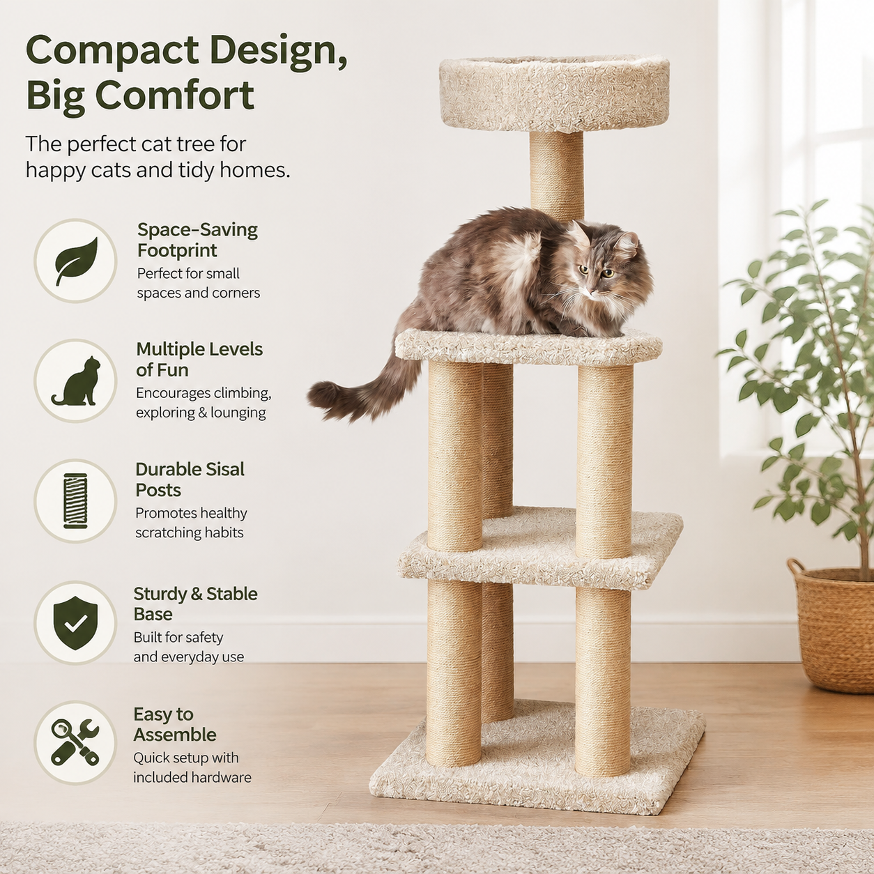 45.9" Multi-Level Cat Tree Tower with Jute Scratching Posts