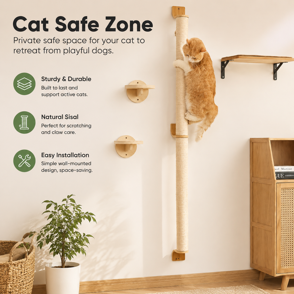 60" Tall Wall-Mounted Cat Scratching Post – Sisal Climbing Scratcher for Indoor Cats