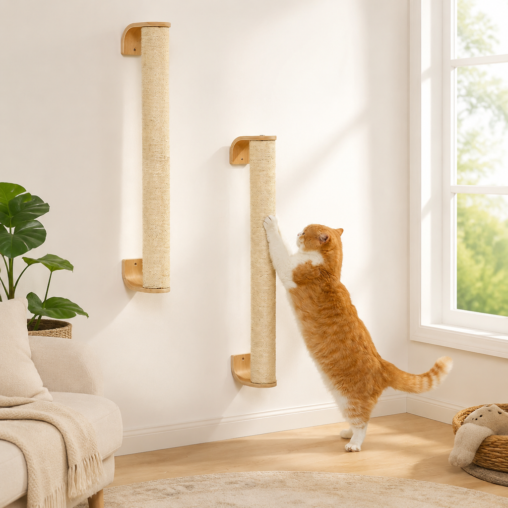 60" Tall Wall-Mounted Cat Scratching Post – Sisal Climbing Scratcher for Indoor Cats