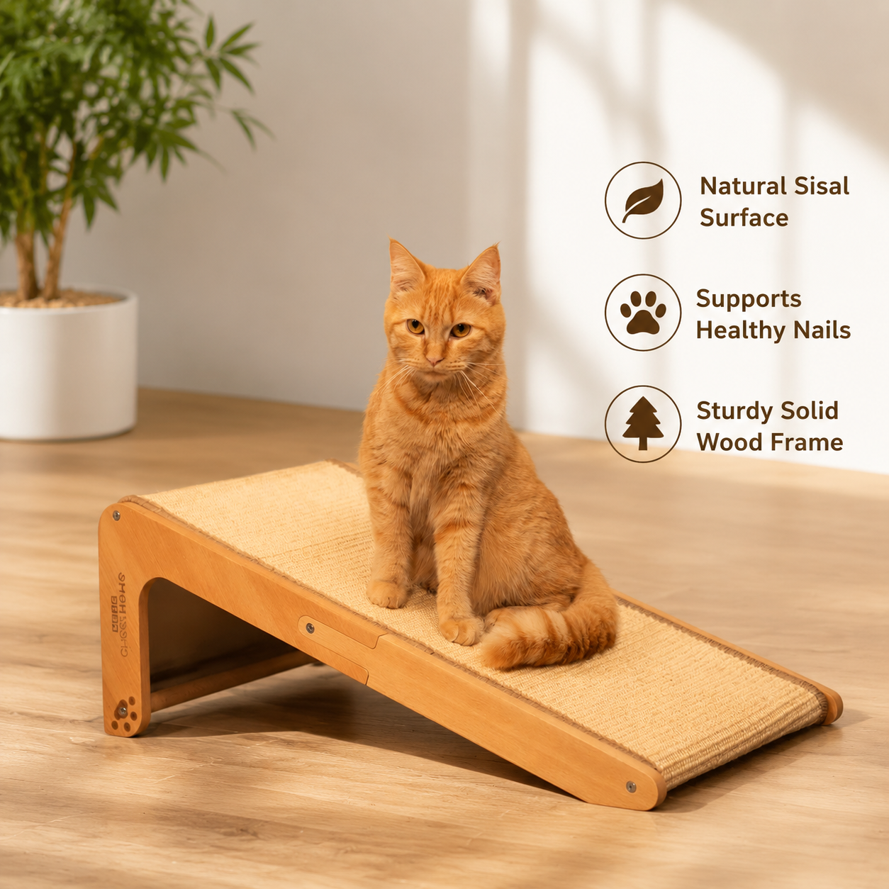 L-Shaped Sisal Cat Scratcher Ramp – Solid Wood Indoor Scratching Board